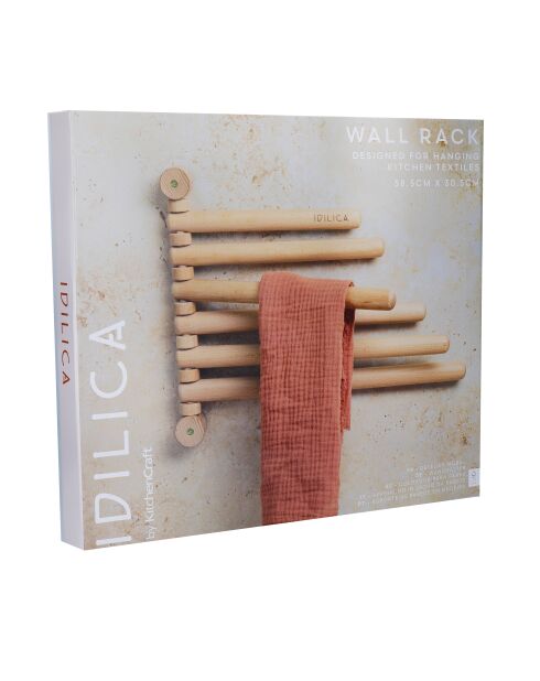 Mensola da parete antica in faggio color crema con 6 binari - 39x31,5x3,5 cm