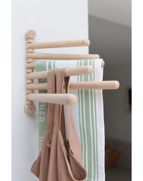 Mensola da parete antica in faggio color crema con 6 binari - 39x31,5x3,5 cm