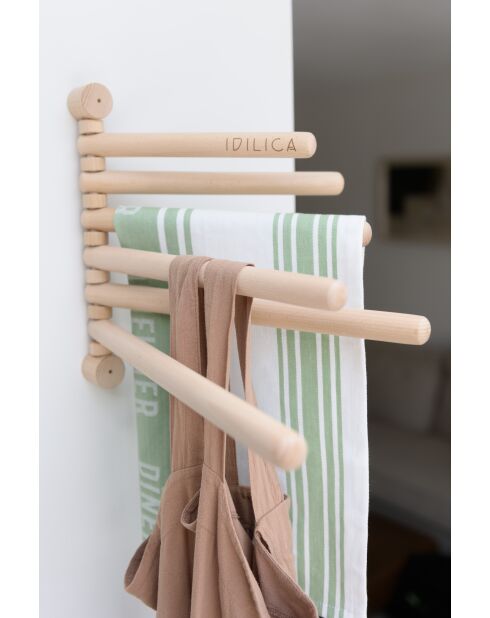 Mensola da parete antica in faggio color crema con 6 binari - 39x31,5x3,5 cm