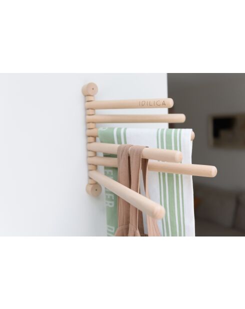 Mensola da parete antica in faggio color crema con 6 binari - 39x31,5x3,5 cm