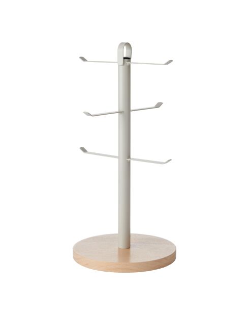 Porte-tasses en métal avec base en bois de hêtre gris - 18x16x33.5 cm
