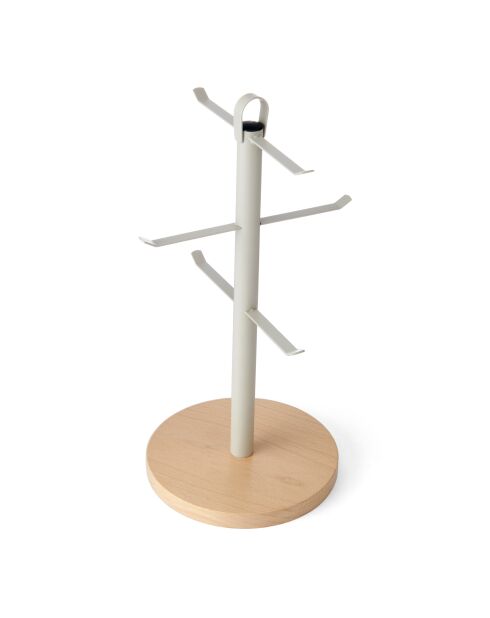 Porte-tasses en métal avec base en bois de hêtre gris - 18x16x33.5 cm