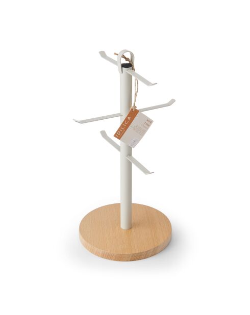 Porte-tasses en métal avec base en bois de hêtre gris - 18x16x33.5 cm