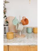 Porte-tasses en métal avec base en bois de hêtre gris - 18x16x33.5 cm