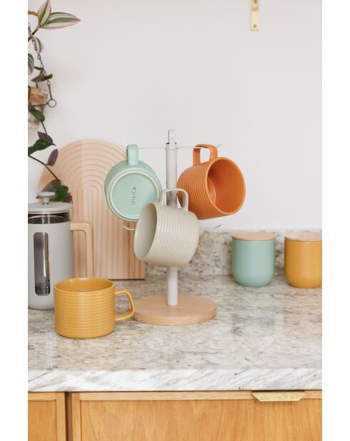 Porte-tasses en métal avec base en bois de hêtre gris - 18x16x33.5 cm