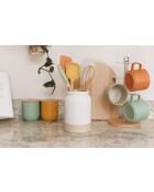 Porte-tasses en métal avec base en bois de hêtre gris - 18x16x33.5 cm