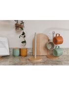 Porte-tasses en métal avec base en bois de hêtre gris - 18x16x33.5 cm