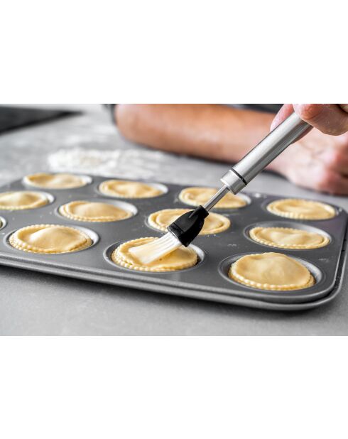 Zilverkleurige ovale deegborstel - 19,5x2,5x1,5 cm