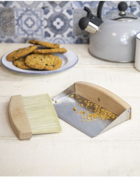 Houten schep en tafelborstel - 16x11x4 cm