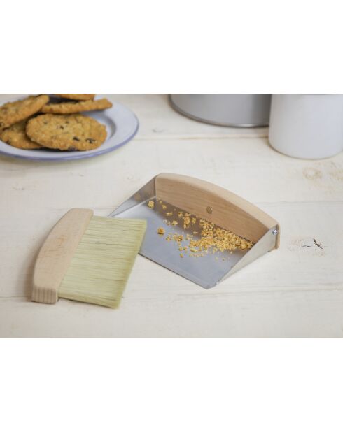 Houten schep en tafelborstel - 16x11x4 cm