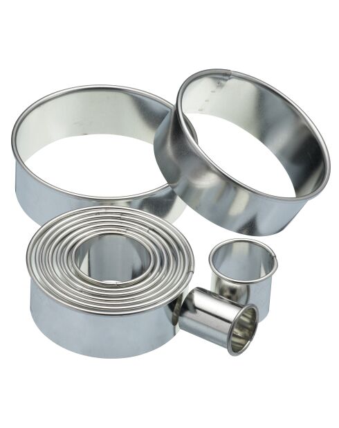 Ausstechform mit elf Flöten und Aufbewahrungsbox aus grauem Metall — 10,2 x 10,2 x 3,4 cm