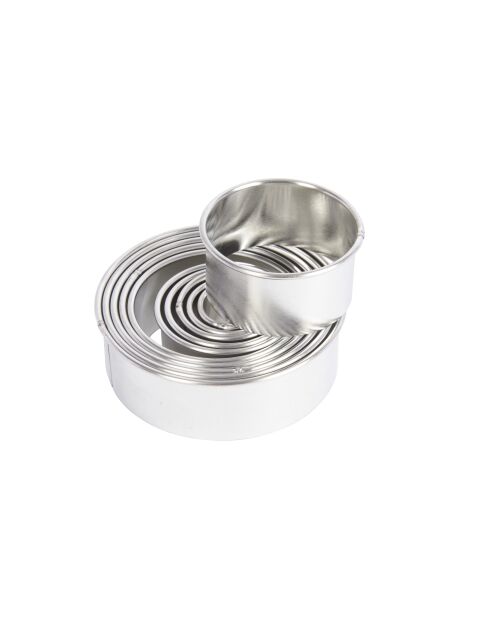 Ausstechform mit elf Flöten und Aufbewahrungsbox aus grauem Metall — 10,2 x 10,2 x 3,4 cm