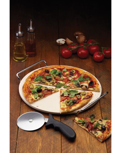 Pizzastein aus Gusseisen 27 cm, schwarzer Stahl - 30x28x0,5 cm