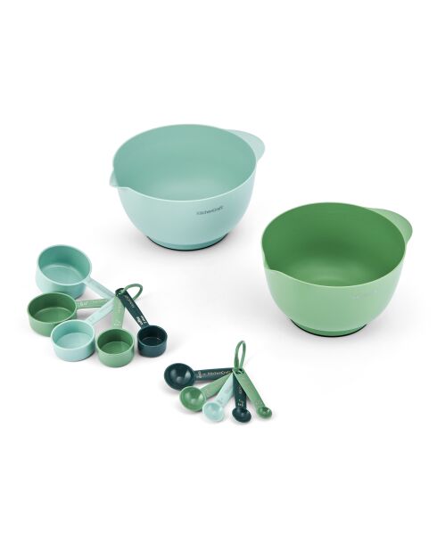 Set van 12 stuks voor het mengen en meten van groen/blauw - 24x29x14 cm