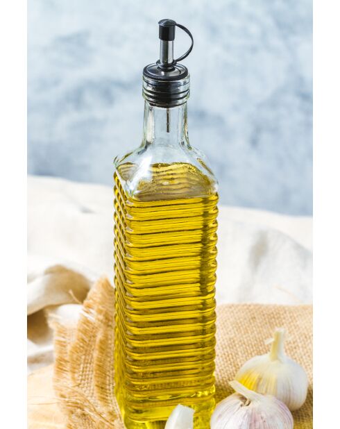 Italiaanse geribbelde glazen oliefles „World of Flavours”, transparant — 5,9x5,9x30,5 cm