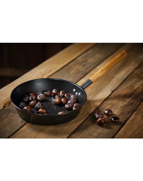 Poêle à barbecue en acier au carbone châtaigne noir - 27x51x16 cm