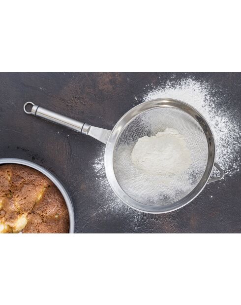 Colador ovalado profesional con mango plateado - 35,7x18x8 cm