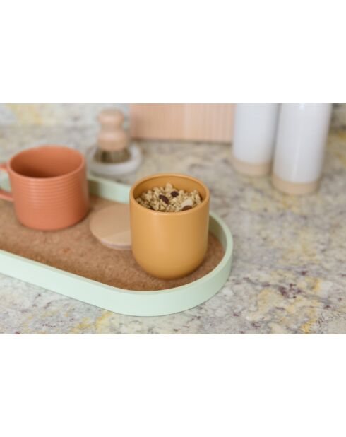 Vassoio da portata ovale con fondo in legno impiallacciato in sughero - 37,6x20,3x3 cm