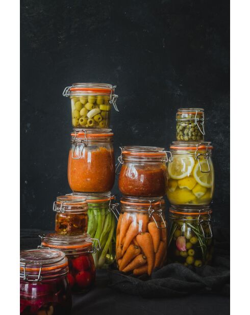 Barattolo per marmellata in vetro fatto in casa con coperchio a clip, trasparente, 750 ml — 10x13x14 cm