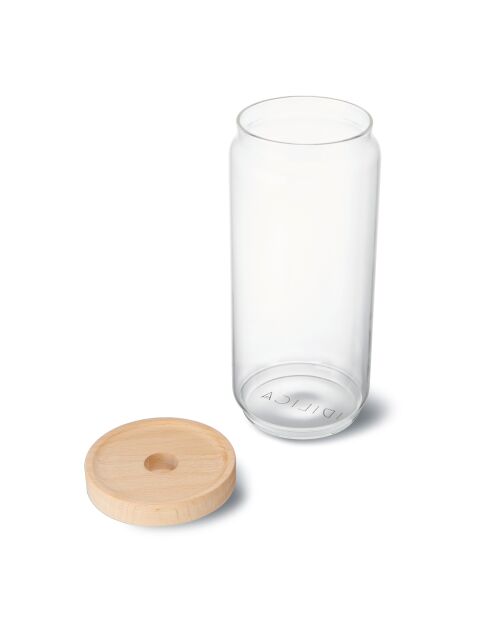 Tarro de vidrio con tapa de madera de haya color crema envejecida, 9,2 x 9,2 x 20,5 cm