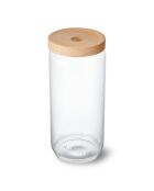 Tarro de vidrio con tapa de madera de haya color crema envejecida, 9,2 x 9,2 x 20,5 cm