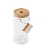 Tarro de vidrio con tapa de madera de haya color crema envejecida, 9,2 x 9,2 x 20,5 cm