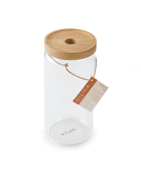 Tarro de vidrio con tapa de madera de haya color crema envejecida, 9,2 x 9,2 x 20,5 cm
