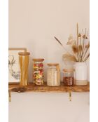 Tarro de vidrio con tapa de madera de haya color crema envejecida, 9,2 x 9,2 x 20,5 cm