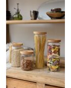 Tarro de vidrio con tapa de madera de haya color crema envejecida, 9,2 x 9,2 x 20,5 cm