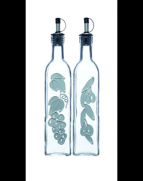 Italiaanse set van 2 glazen flessen voor olie en azijn „World of Flavours”, transparant — 11,5x5,5x30 cm