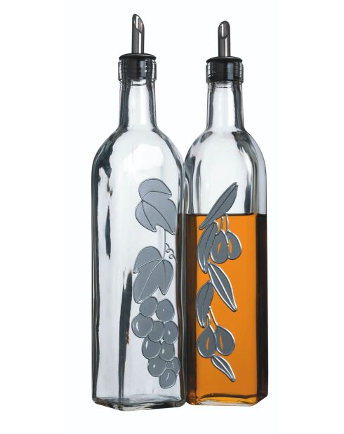 Italiaanse set van 2 glazen flessen voor olie en azijn „World of Flavours”, transparant — 11,5x5,5x30 cm