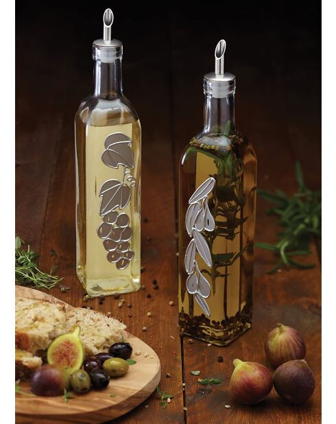 Italiaanse set van 2 glazen flessen voor olie en azijn „World of Flavours”, transparant — 11,5x5,5x30 cm