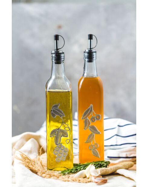 Italiaanse set van 2 glazen flessen voor olie en azijn „World of Flavours”, transparant — 11,5x5,5x30 cm