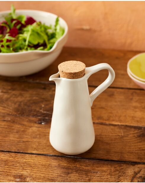 Big Love Delightful Drizzler Ölspender, weiß, gesprenkelt, mit rohem Boden und rundem Deckel aus beigefarbenem Kork, 12,5 x 5,2 x 16,5 cm
