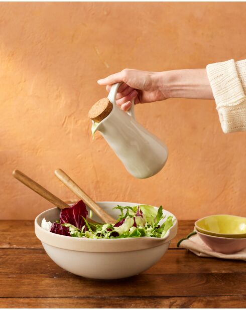 Big Love Delightful Drizzler Ölspender, weiß, gesprenkelt, mit rohem Boden und rundem Deckel aus beigefarbenem Kork, 12,5 x 5,2 x 16,5 cm