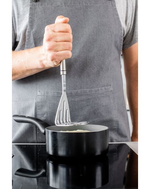 Professionele ovale aardappelstamper in zilverkleurig roestvrij staal - 7,5x7,8x26 cm