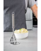 Professionele ovale aardappelstamper in zilverkleurig roestvrij staal - 7,5x7,8x26 cm