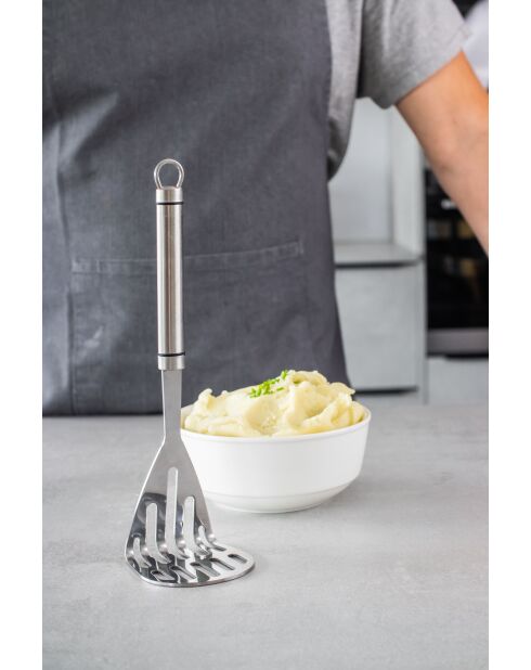 Professionele ovale aardappelstamper in zilverkleurig roestvrij staal - 7,5x7,8x26 cm