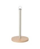 Portarotolo da cucina in metallo con base in legno di faggio Crema antica - 15,8x15,8x31 cm