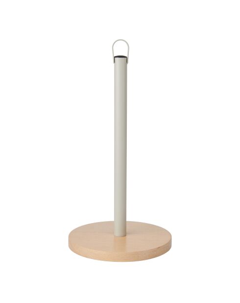 Porte-rouleau de cuisine en métal avec base en bois de hêtre Crème antique - 15.8x15.8x31 cm