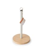 Portarotolo da cucina in metallo con base in legno di faggio Crema antica - 15,8x15,8x31 cm