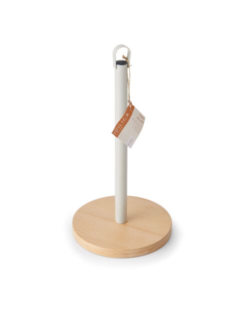 Porte-rouleau de cuisine en métal avec base en bois de hêtre Crème antique - 15.8x15.8x31 cm