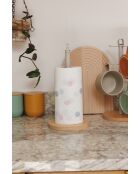 Portarotolo da cucina in metallo con base in legno di faggio Crema antica - 15,8x15,8x31 cm