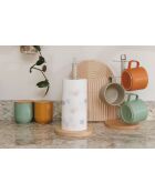 Portarotolo da cucina in metallo con base in legno di faggio Crema antica - 15,8x15,8x31 cm