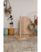 Portarotolo da cucina in metallo con base in legno di faggio Crema antica - 15,8x15,8x31 cm