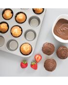 Teglia antiaderente con dodici fori grigia - 35,5x27,4x 3 cm