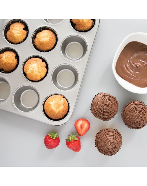 Teglia antiaderente con dodici fori grigia - 35,5x27,4x 3 cm