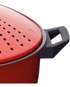 Olla para pasta World of Flavors de acero al carbono de 4 litros, roja - 25,5 x 32,5 x 16 cm