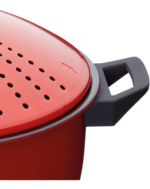 Olla para pasta World of Flavors de acero al carbono de 4 litros, roja - 25,5 x 32,5 x 16 cm