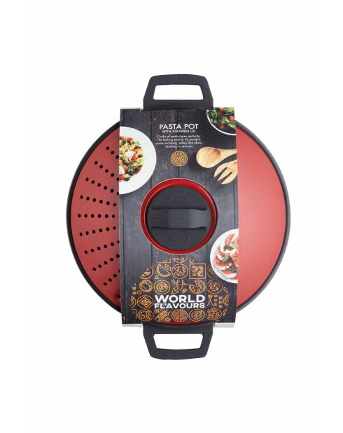 Olla para pasta World of Flavors de acero al carbono de 4 litros, roja - 25,5 x 32,5 x 16 cm